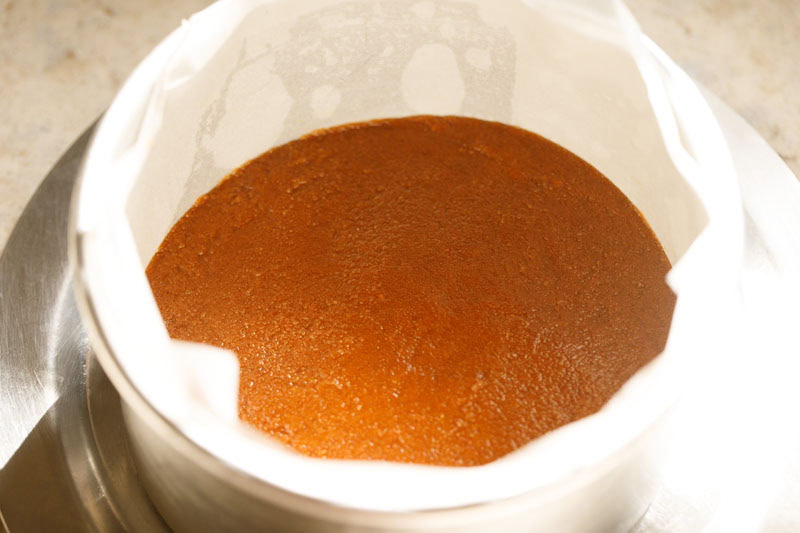 Biscoff and butter mixture made even in pan.