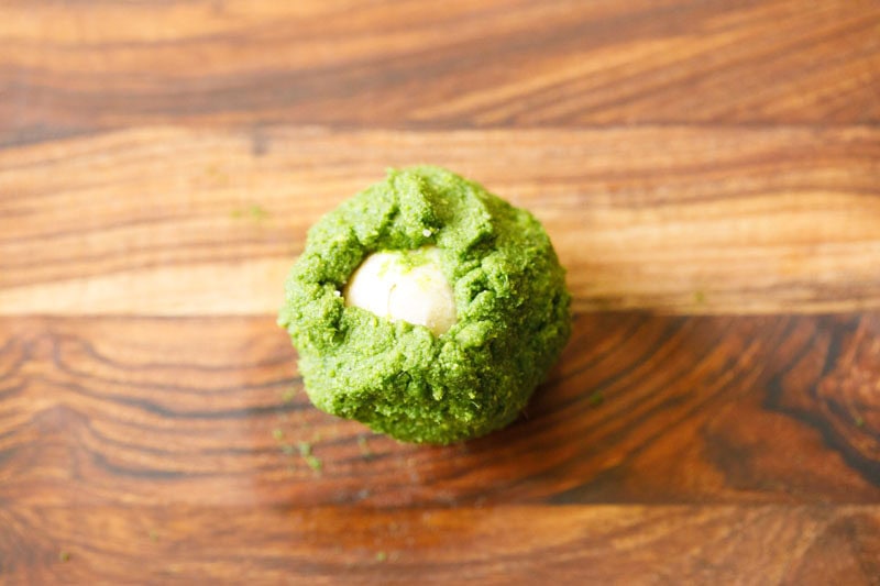 Shaping palak kofta to make shaam savera.